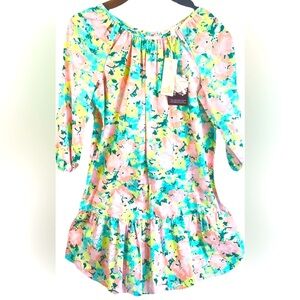 G B Girls Dress M 6-8 Girls pink teal ruffle bottom Spring Summer Fall NWT